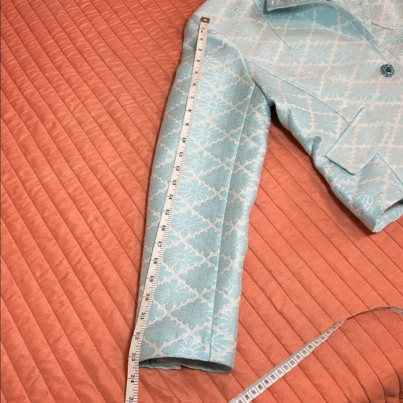 Ice Light Blue Jacquard Floral Blazer with Rhinestone Snap Buttons size 8 - Picture 14 of 16